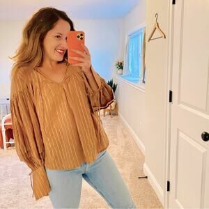 Shona Joy Bronze Golden Pink Metallic Long Sleeve Blouse 4